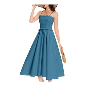 Women's. Dusty Light Blue Flowy, A-line Maxi Dress. Size Large. NWT.